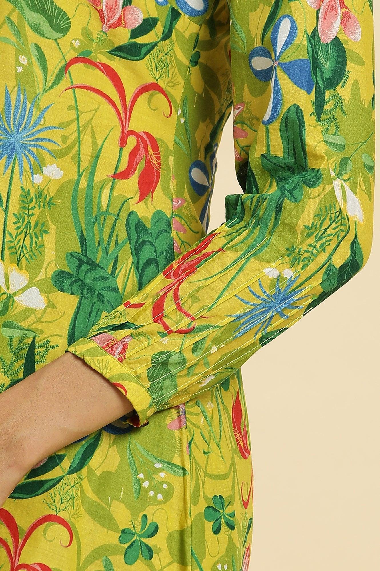 Green Floral Printed A-Line Kurta & Pants Co-Ord Set - Image 2